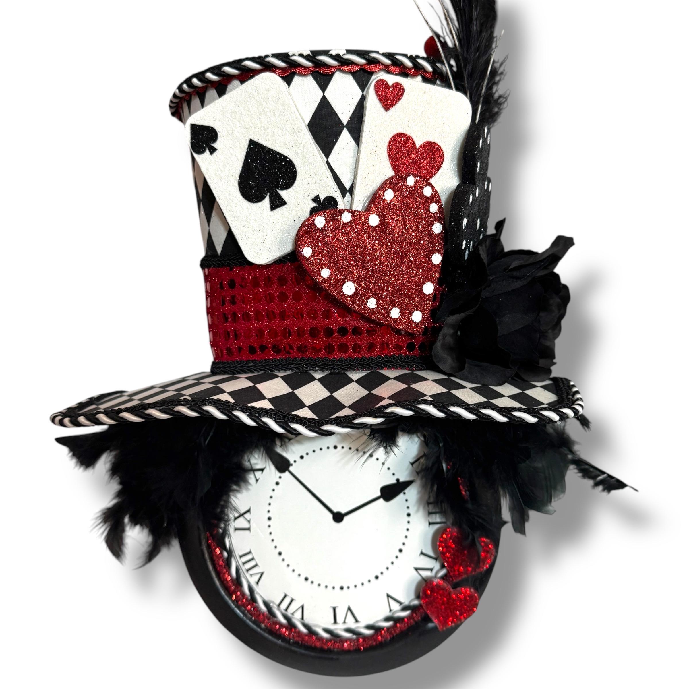 Whimsical Clock Top Hat Wreath Attachment, Playing Card Decor, Fantasy ...
