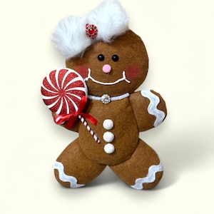 Handmade Gingerbread Christmas Decor, Custom Holiday Decoration with Candy Cane , Gingerbread Ornament for Festive Home Decor