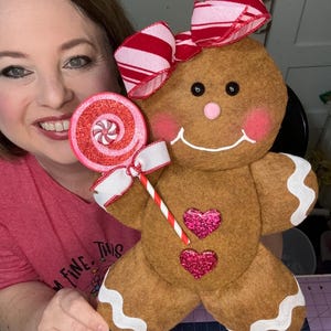 Handmade Gingerbread Girl Attachment with Peppermint Lollipop - Christmas Wreath Accessory, Holiday Decor, Cute Gingerbread Ornament
