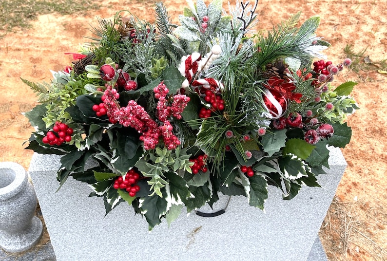 Cemetery Saddle Arrangements , Grave Winter Flowers, Headstone Decor