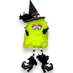 Handgemachte Geister Hexe Halloween Dekoration, niedlich und gruselig Plüsch mit Glitzerhut und Stiefeln, Halloween Film Nacht Dekor