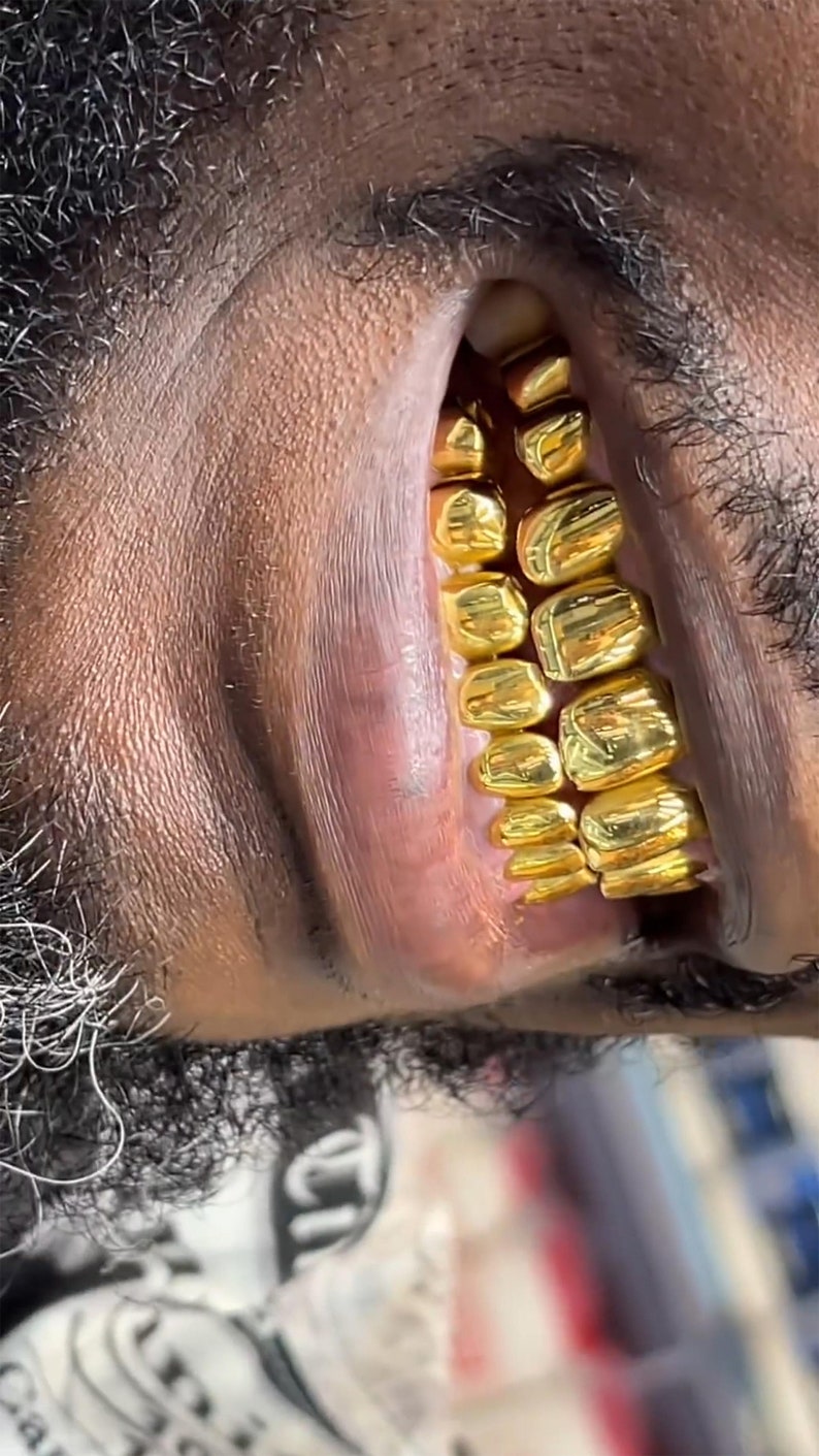 Solid Gold Grillz, Perm Cut Grillz, Permanent Looking Grillz, Gold
