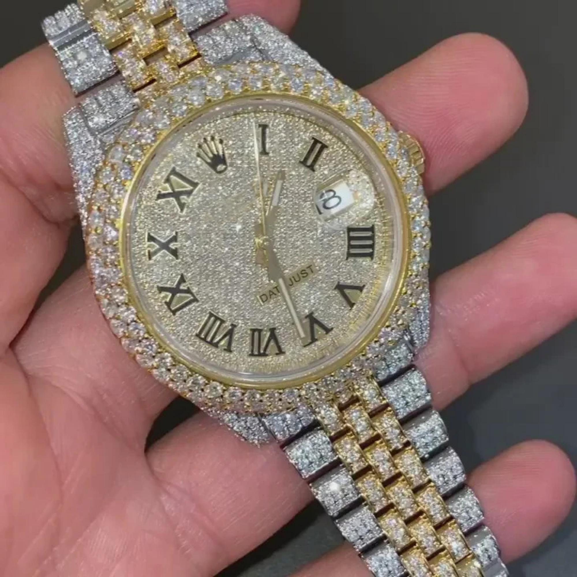 Hip Hop Round Cut Customize Natural Handmade Diamond Luxury Watch