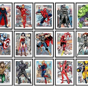 Imposta la stampa di download del supereroe, poster digitale del supereroe, arte stampabile del supereroe per l'arte della parete della stanza della scuola materna, stampa del supereroe
