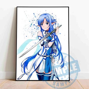 Download della stampa digitale dell&#39;acquerello Asuna, stampa digitale dell&#39;acquerello sao, stampa anime, Sword art online, poster anime