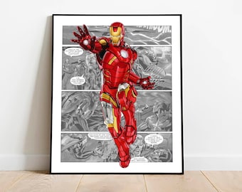 Ironman download print,  black and white background digital superhero poster, printable superhero art for nursery