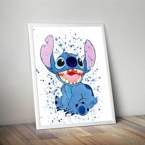 Stitch download print, stirch watercolor art poster for kids room wall decor