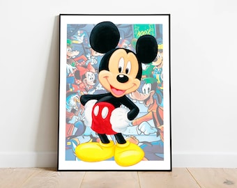 Impressão de download do Mickey Mouse, pôster de arte em aquarela do Mickey Mouse para decoração de parede de quarto de criança