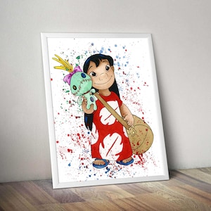 Lilo download print,lilo watercolor art poster for kids room wall decor