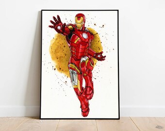 Ironman download print, digital superhero poster, printable superhero art for nursery, watercolor superhero print