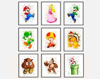 Super Mario Wall Art Set – Printable Gaming Posters for Kids Room or Nursery – Digital Download – Nintendo Themed Boys Room Decor- Set mario