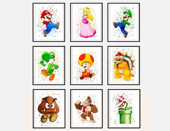 Set 9 Super Mario Download Print, Mario Watercolor Art Poster for Kids Room  Wall Decor (Download Now) 