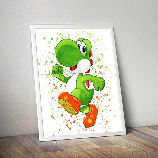 Super Mario Download Druck, Yoshi Druck Aquarell Kunst Poster für KinderZimmer Wand Dekor