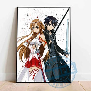 アスナ キリト デジタルプリント ダウンロード、SAO 水彩デジタルプリント SAO、ポスター ソードアート オンライン、SAO 保育室の装飾