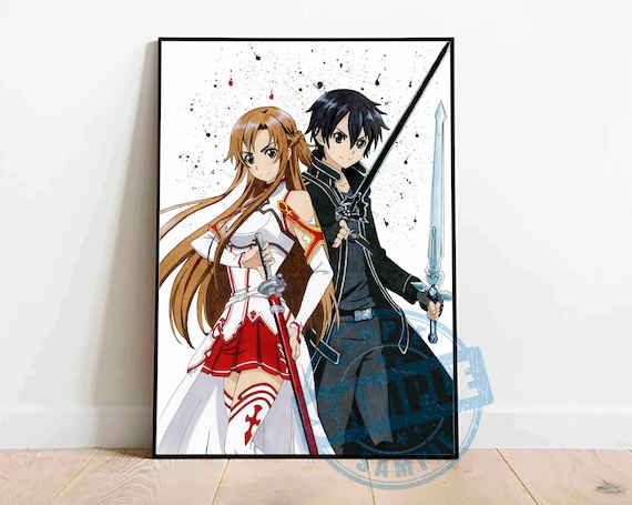 Asuna Kirito Digital Print Download, Sao Watercolor Digital Print