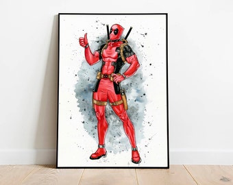 Deadpool download print, digital superhero poster, printable superhero art for nursery, watercolor superhero print