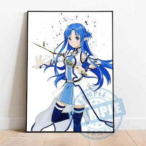 Download della stampa digitale dell&#39;acquerello Asuna, stampa digitale dell&#39;acquerello sao, stampa anime, Sword art online, poster anime