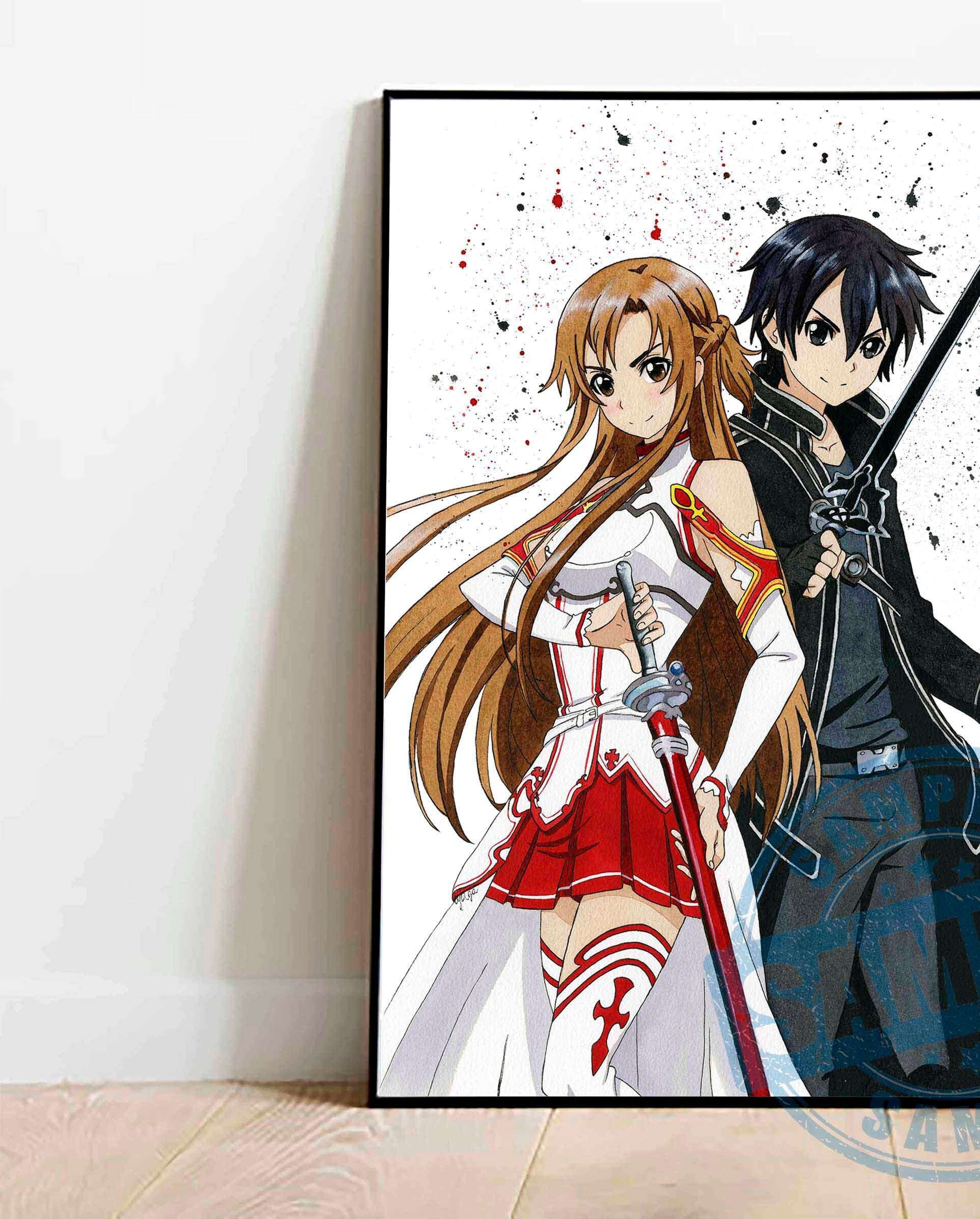Asuna Kirito Digital Print Download, Sao Watercolor Digital Print