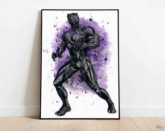 Black panther download print, digital superhero poster, printable superhero art for nursery, watercolor superhero print