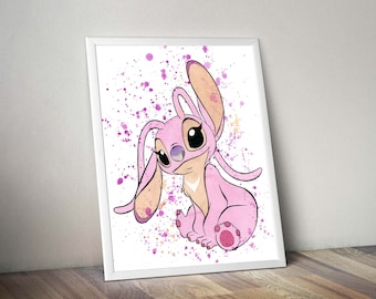 Angel stitch download print, angel watercolor art poster for kids room wall decor