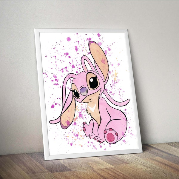 Angel stitch download print, angel watercolor art poster for kids room wall decor