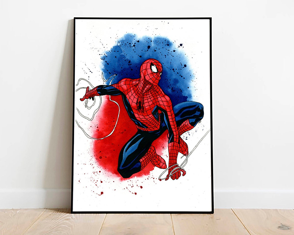 Spiderman download print, digital superhero poster, printable superhero art for nursery, wtercolor superhero print