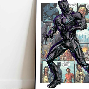 May include: Black Panther, a superhero in a black suit, stands in a comic book panel. He is surrounded by other characters, including a woman with dreadlocks and a man in a red shirt. The text in the panel reads "THE NETWORK COME ONLINE IN TIME TO STOP... NO. THERE IS A WAY TO REVERSE THIS. THERE IS ALWAYS A WAY."