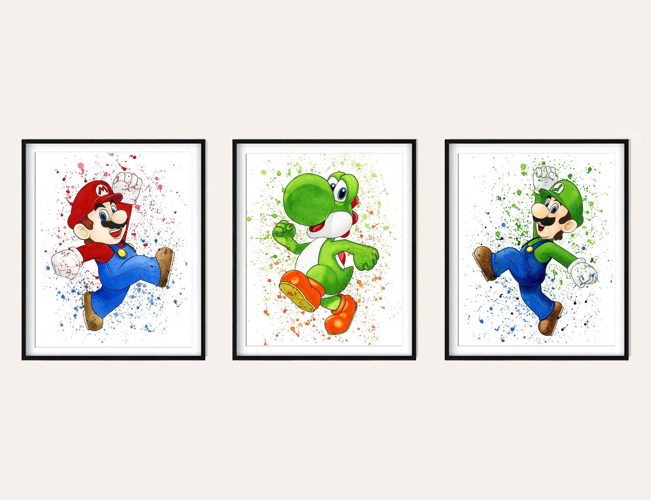 Super Mario Download Print, Yoshi Print Watercolor Art Poster for Kids ...