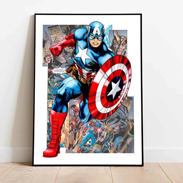 Captain America download print, digital superhero poster, printable superhero art for nursery