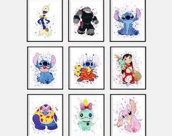 Stitch Wall Art Printable – Digital Download Set for Kids Room or Nursery – Lilo and Stitch Baby Room Decor– Cute Cartoon Poster- Set Stitch