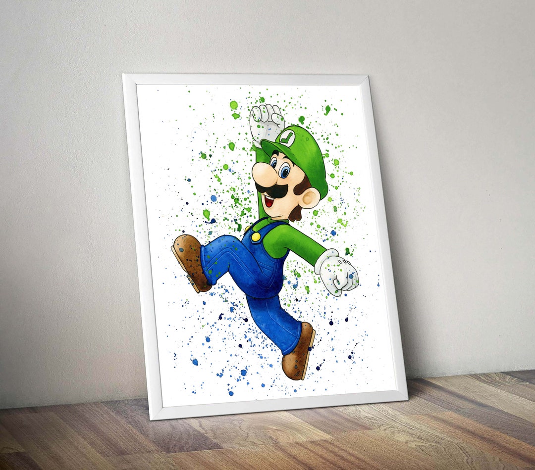 Super Mario Download Print, Luigi Watercolor Art Poster for Kids Room ...