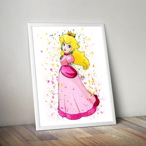 Super mario download print, princess rosalina watercolor art poster for kids room wall decor