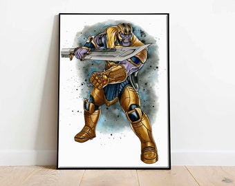Thanos download print, digital superhero poster, printable superhero art for nursery, watercolor superhero print