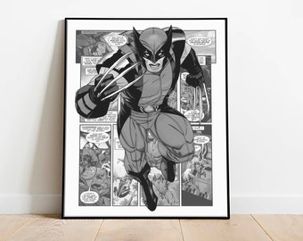 Wolverine download print, digital superhero poster, printable superhero art for nursery, colorless print