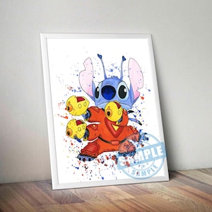 Stitch download print, stirch watercolor art poster for kids room wall decor