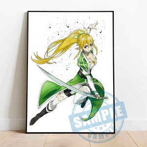 Leafa digital print download, sao watercolor digital print, Sword art online poster