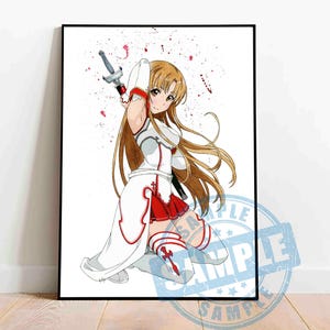 Download della stampa digitale dell&#39;acquerello Asuna, stampa digitale dell&#39;acquerello sao, stampa anime, Sword art online, poster anime