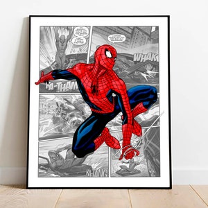 Spiderman download print, black and white background digital superhero poster, printable superhero art for nursery
