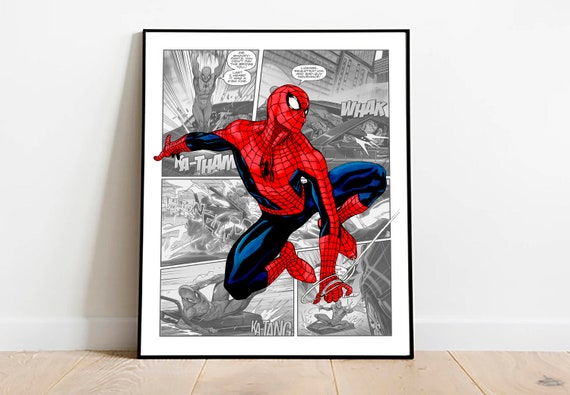 Spiderman download print, black and white background digital superhero poster, printable superhero art for nursery