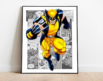 Wolverine download print, black and white background digital superhero poster, printable superhero art for nursery