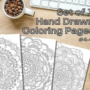 Komplizierte Handgezeichnete Malvorlagen | 3 Seiten Set | Sofortiger digitaler Download | Stressabbau