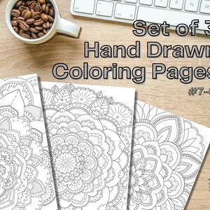 Komplizierte Handgezeichnete Malvorlagen | 3 Seiten Set | Sofortiger digitaler Download | Stressabbau