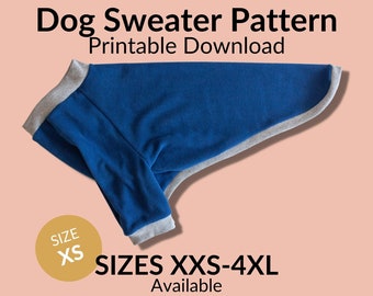 Dog Sweater Sewing Pattern Printable Digital Download | Size XS | Small Dog Clothing Pattern, Italian Greyhound, Digital Download, Easy.