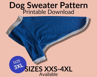 Hond trui naaipatroon PDF downloaden | Maat 3XL | Grote hondenras kleding patroon, grote hond, Greyhound, Duitse Dog, Pittbul, gemakkelijk, print.
