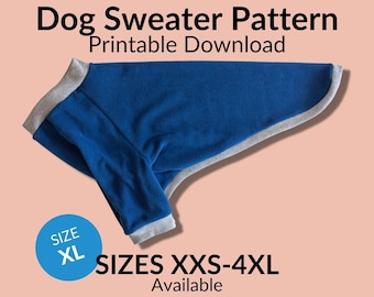 Dog Coat Pattern Sewing Digital PDF Printable Download | Size XL | jacket sweater dog clothing big large breed whippet greyhound pitbull