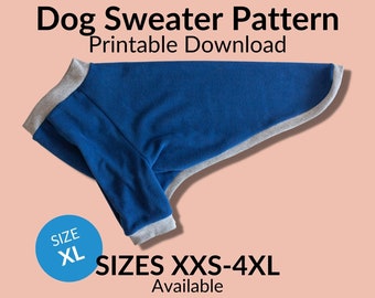 Hond trui naaipatroon afdrukbare digitale download | Maat XL | Grote hondenras kleding patroon, grote hond, Greyhound, Pitbull, gemakkelijk.