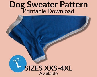 Dog Coat Pattern Sewing Digital PDF Printable Download | Size L | whippet jacket sweater dog clothing cloths big large medium breed chien