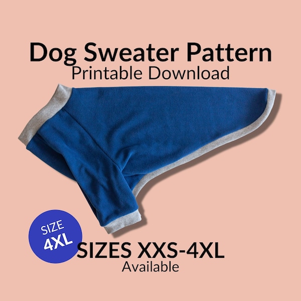 Dog Coat Pattern Sewing Digital PDF Printable Download | Size 4XL | jacket sweater dog clothing big large breed greyhound great dane pitbull