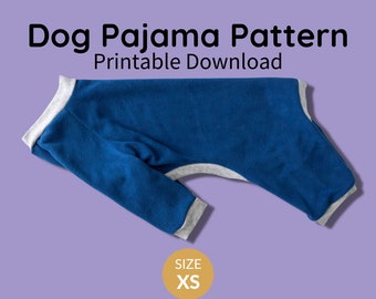 Dog Pajamas Sewing Pattern PDF Download | Size XS | Small Dog Clothing Pattern, Italian Greyhound, Digital Download, Onesie, Post Surgery