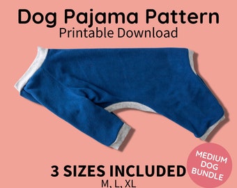 Hondenpyjama naaipatroon PDF downloaden | Medium 3-pack | Kleding, Whippet, Greyhound, Pittbul, Onesie, Digitaal, Postoperatief, Groot ras